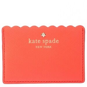 Kate Spade Coral and Pink Morris Lane Leather Card Holder with Scalloped Edge